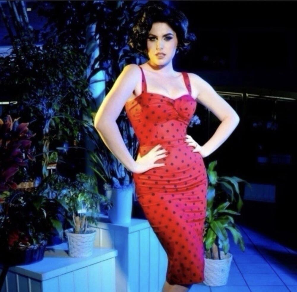 Deadly Dames Pin Up Retro Dress Women’s Large Polka Dot Black Red Siren Curves